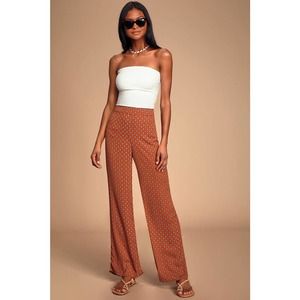 Lulus Morning Market Rust Red Multi Floral Print Pants S